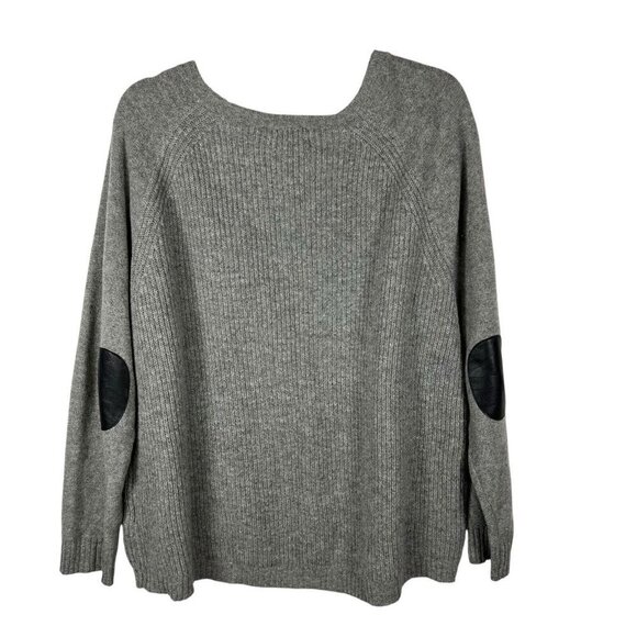 J Crew Sweater Womens Size Large Grey Wool Crew Neck Ribbed Leather Patch Elbow - Picture 2 of 10